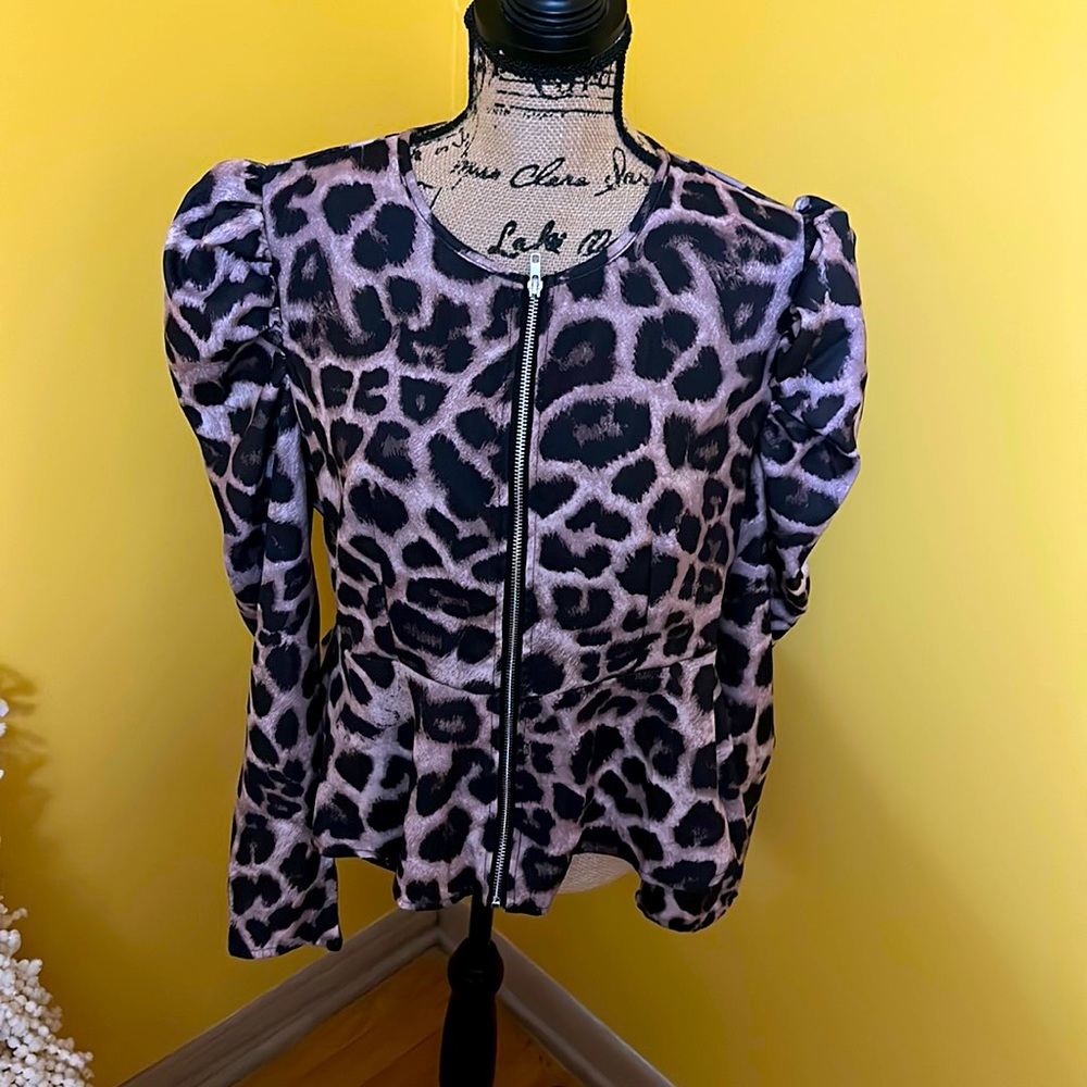 SHEIN leopard peplum jacket